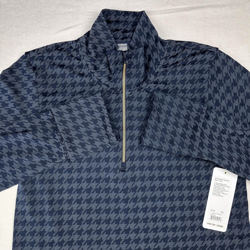 Rhone Pullover Women 2XL Navy Blue Houndstooth Seamless Base 1/4 Zip Performance